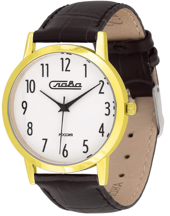 Слава Слава Традиция 1039871/300-GL20  1039871/300-GL20 кварцевые мужские часы белый циферблат, браслет кожаный — вид спереди